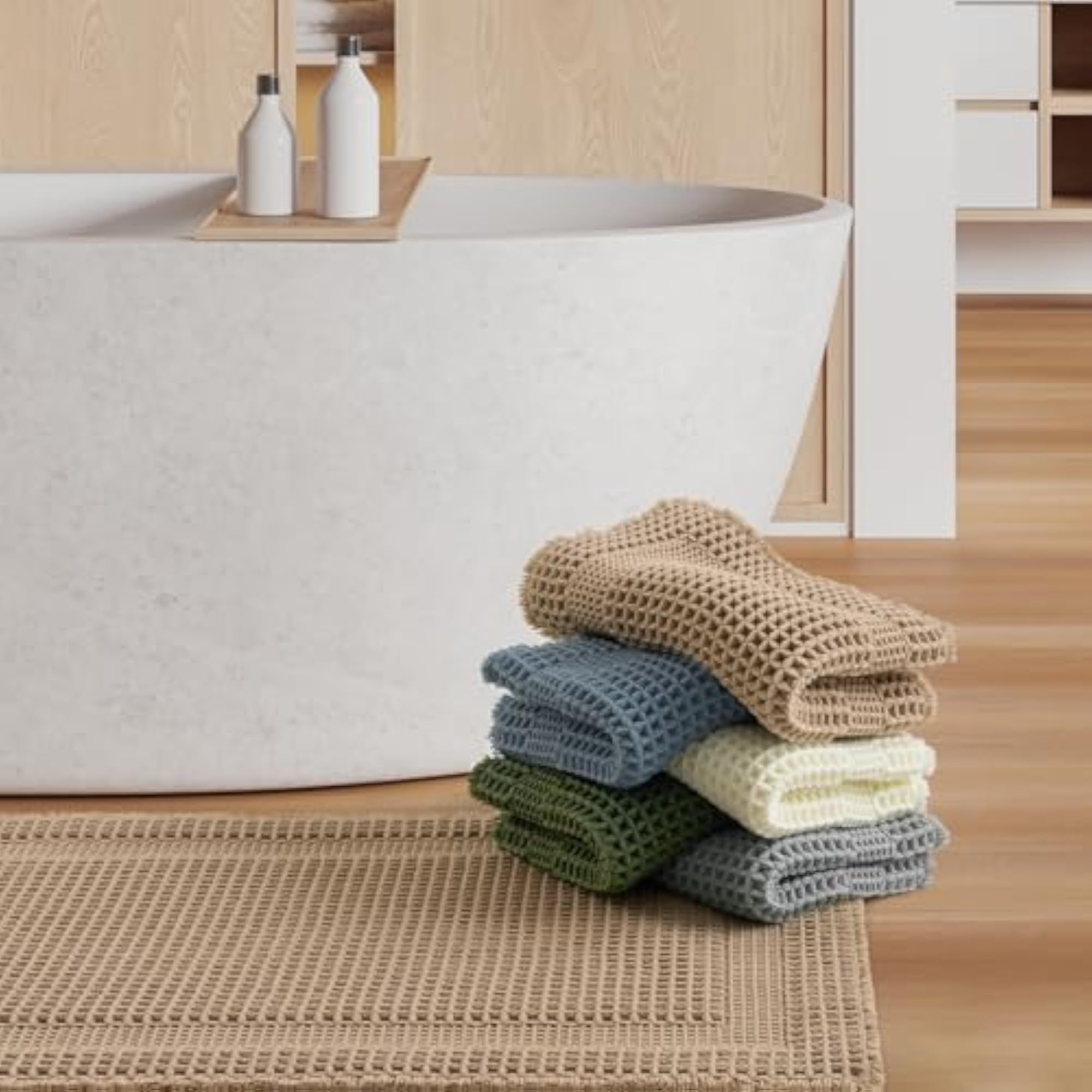Waffle Bath Mat, Absorbent Bathroom Rug 17''x24''